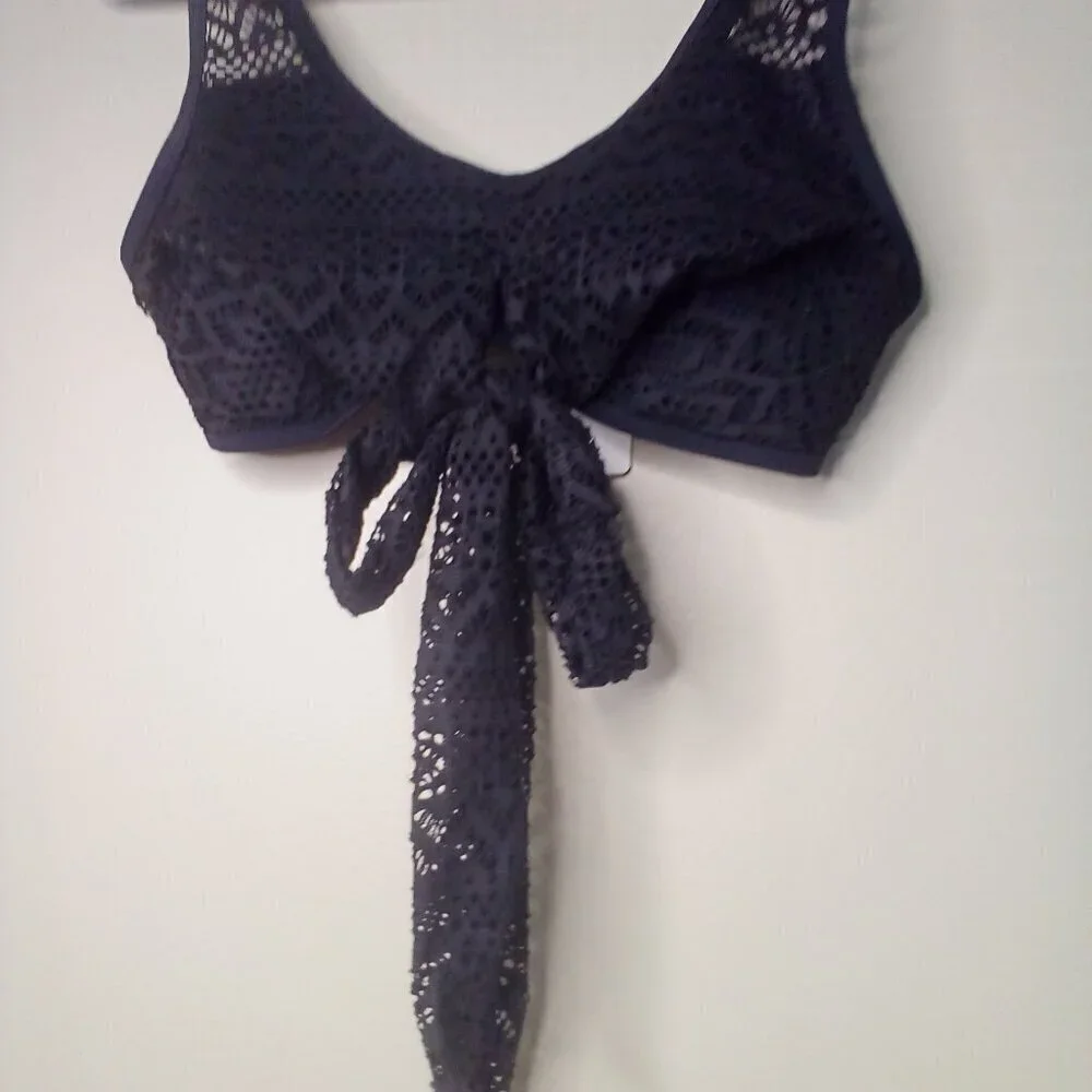 Popfeelings Bikini Top Women M Swim Crochet Bow Padded Cups Black